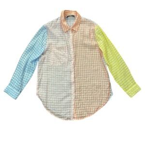 English Factory Pastel Striped Colorblock Button Up Shirt Womens Size Small